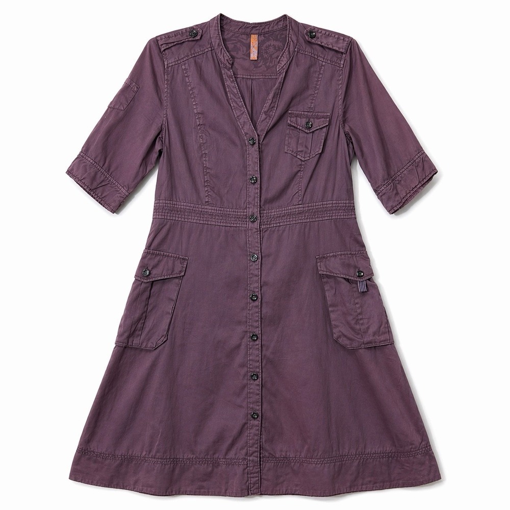 Maeve Anthropologie SZ 12 Dress Purple Military Cargo Dress 100% Cotton